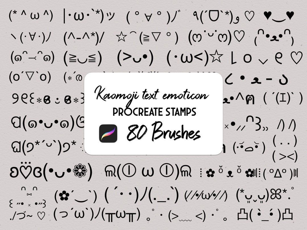 Kaomoji Text Emoticon Procreate Stamp Brush Set Etsy