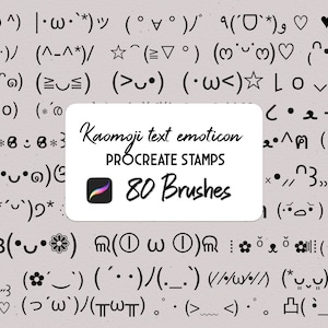 May include: A set of 80 Procreate stamps featuring a variety of black and white kaomoji text emoticons. The stamps are designed for use in the Procreate app.