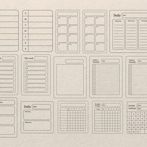 May include: A printable planner page with a variety of layouts for daily, weekly, and monthly planning. The page includes sections for daily tasks, schedules, and a monthly calendar.