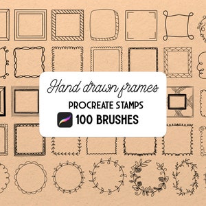 100 Handgezeichnete Rahmen Procreate Stamp Brush Set