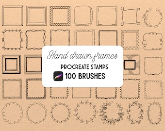100 Hand drawn frames Procreate Stamp brush Set
