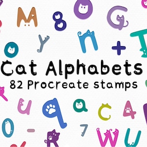 82 Katzen Alphabet Buchstabe Procreate Stempelset