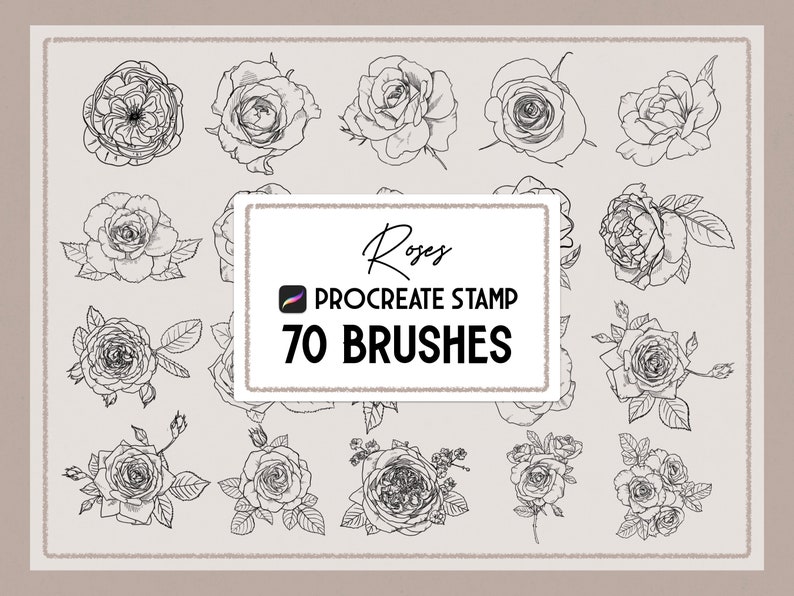 Roses Procreate Stamp Brush Set Etsy