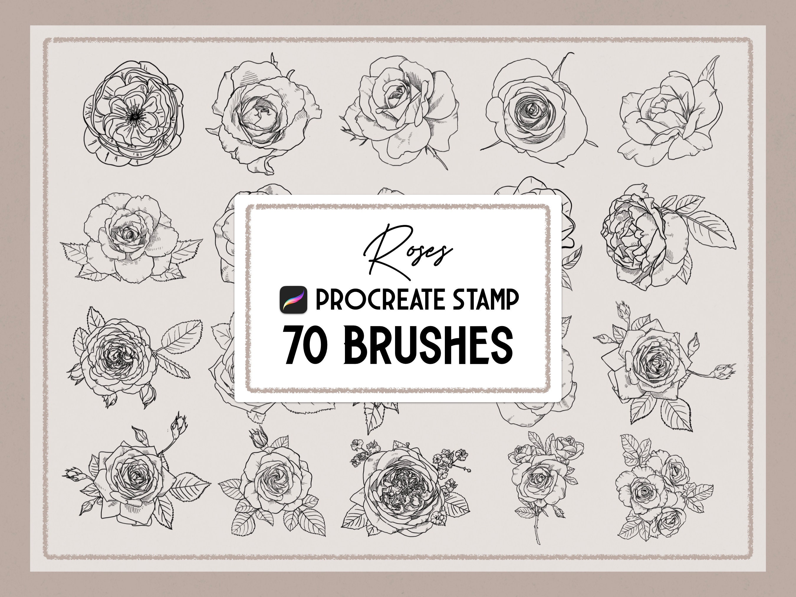 Roses Procreate Stamp Brush Set - Etsy
