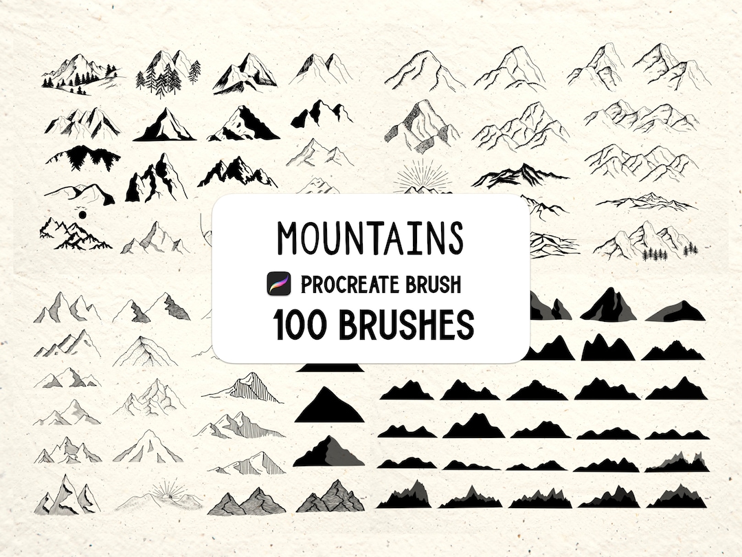 Mountains Doodles & Silhouettes Procreate Stamp Brush Set - Etsy