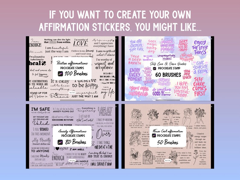 100 Positive Affirmation Digital Stickers Set - Goodnotes, PNG, Self ...