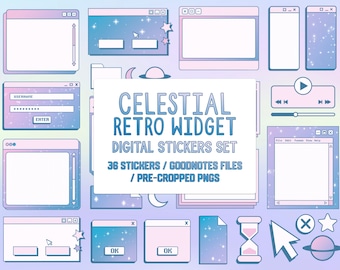 Celestial Windows Ui Computer pop up Widget Digital Stickers Set, goodnotes, pngs