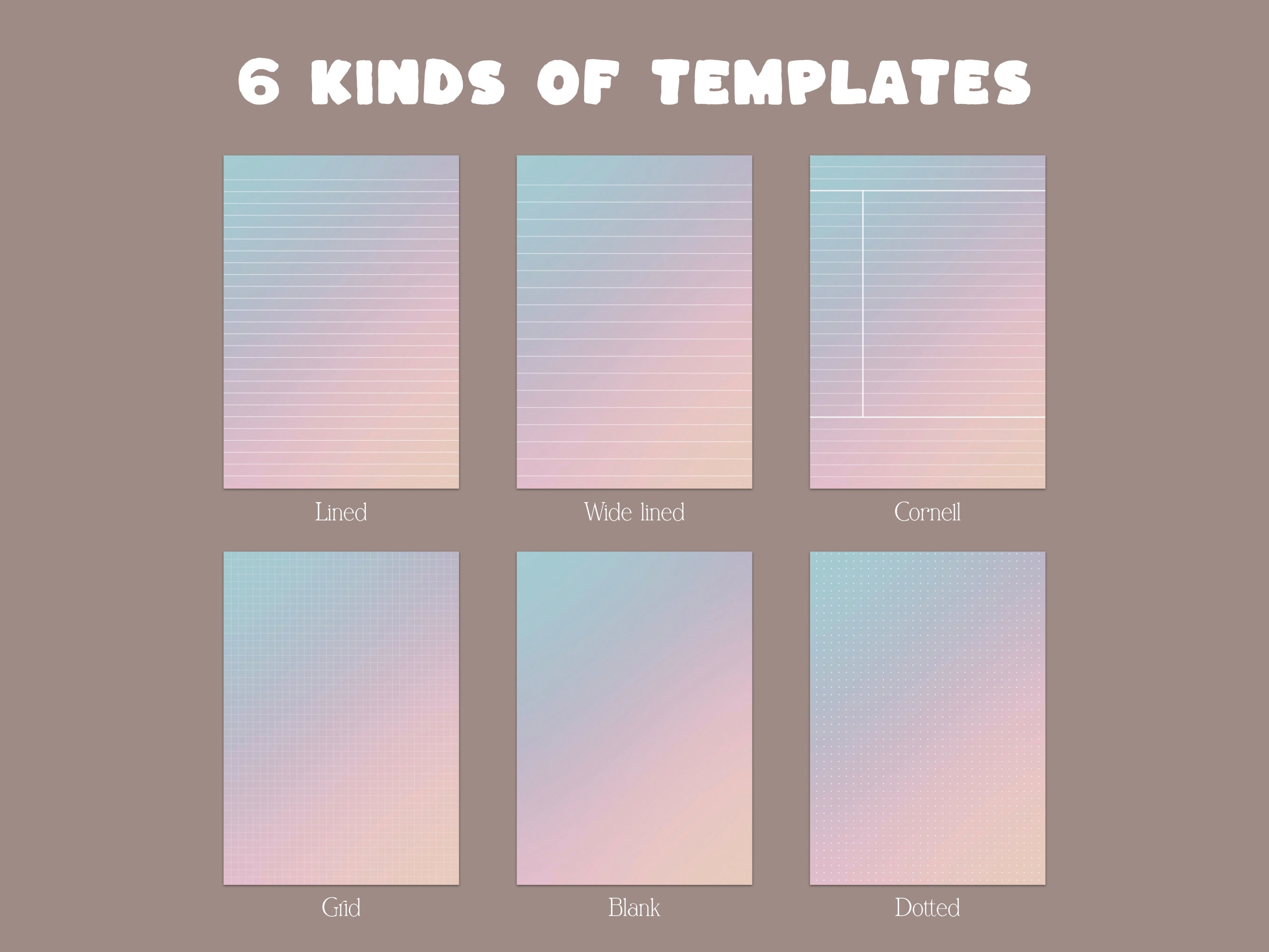 Gradient Notes Template Gradient Digital Notes Template - Printable, A4, US Letter, Goodnotes ...
