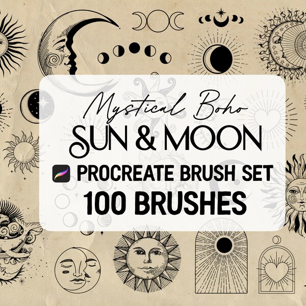 Mystical Boho Sun & Moon Procreate Stamp brush Set