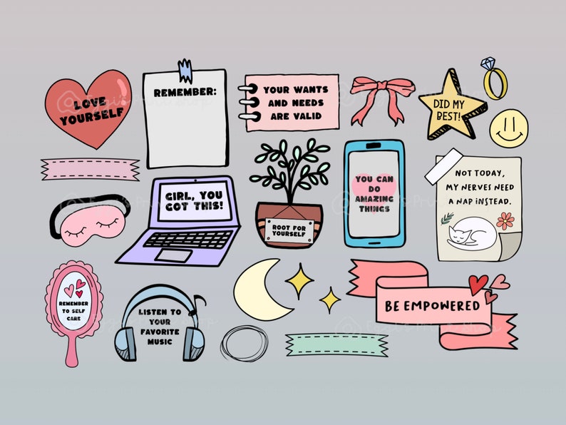 Self Care Digital Stickers Bundle Goodnotes PNG Instant - Etsy
