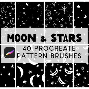 Conjunto de pinceles Procreate con patrones de luna y estrellas sin costuras