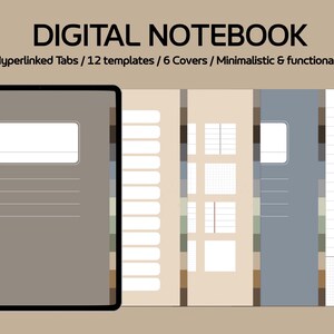 May include: A digital notebook with 12 hyperlinked tabs, 12 templates, and 6 covers. The notebook is minimalist and functional and is available in PDF format.