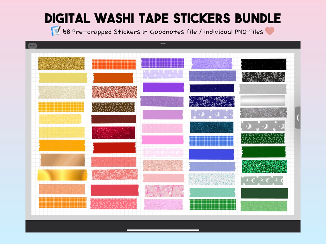 Digital Washi Tape Stickers Bundle for Goodnotes, PNG, Masking Tape - Etsy