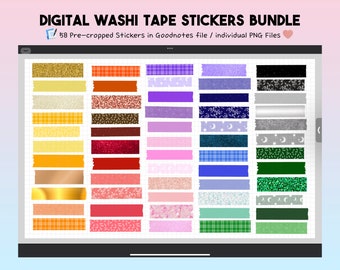 Digital Washi tape stickers bundle for goodnotes, PNG, Masking tape