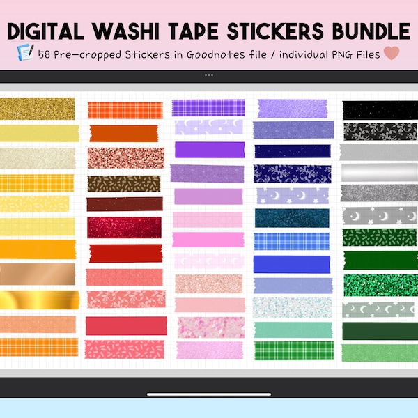 Digital Washi tape stickers bundle for goodnotes, PNG, Masking tape