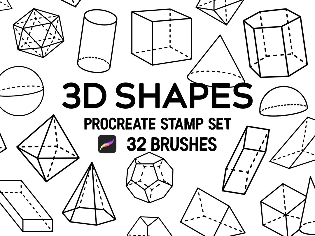 32 Geometric 3d Shape Procreate Stamp Brush Set Etsy