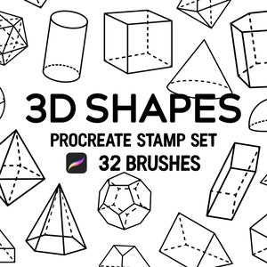 32 幾何学的 3D シェイプ Procreate スタンプ ブラシ セット