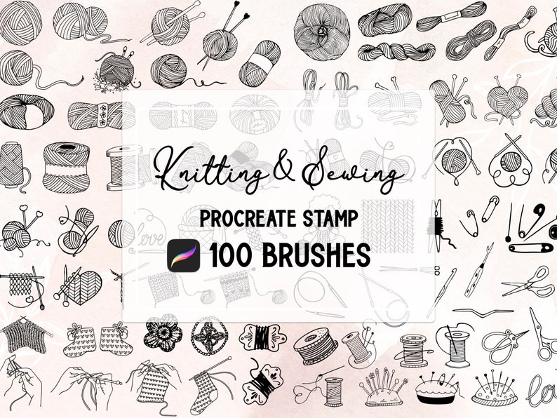 Knitting Sewing Procreate Stamp Brush Set Etsy
