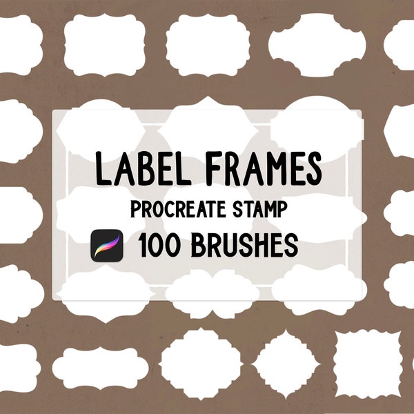 100 Label frames Procreate Stamp brush Set