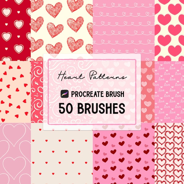 Seamless Heart Pattern Procreate brushes Set