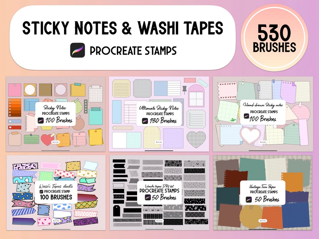 Sticky Notes & Washi Tapes Procreate Stamp Brush Set Bundle Etsy