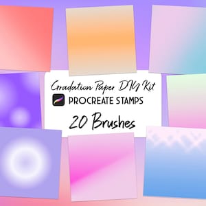May include: A set of 20 Procreate stamps featuring gradient paper textures in various colors. The text "Gradation Paper DIY Kit" and "20 Brushes" is visible on the image.