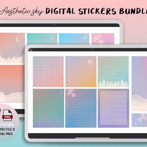Aesthetic Sky Digital Stickers Set - Sticky notes, washi tapes, Goodnotes file, individual PNG