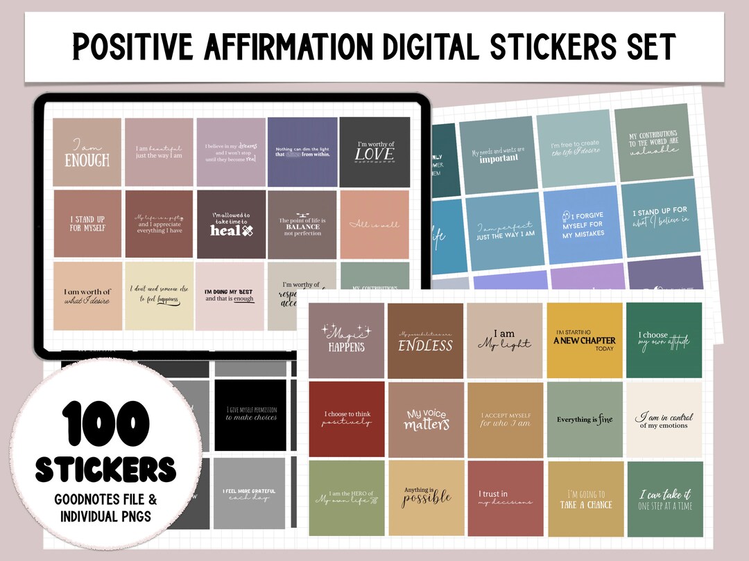 100 Positive Affirmation Digital Stickers Set - Goodnotes, PNG, Self ...