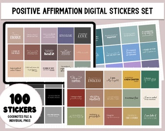 100 Positive affirmation Digital Stickers Set - Goodnotes, PNG, citations d’amour de soi