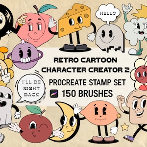 Retro Cartoon Character Creator Procreate Stamp brush Set 2