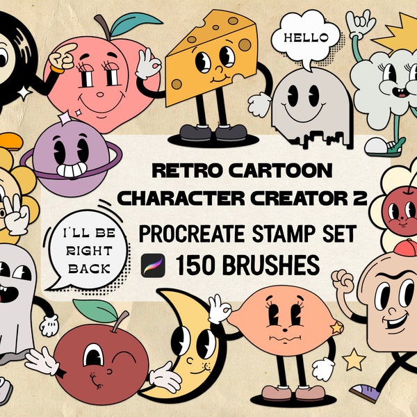 Retro Cartoon Character Creator Procreate Stamp brush Set 2