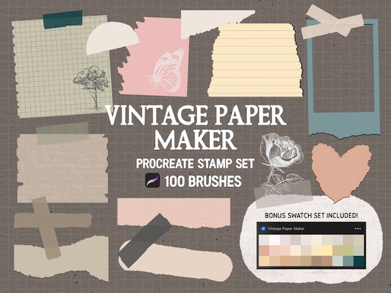 Vintage Torn Paper Maker Procreate Stamp brush Set