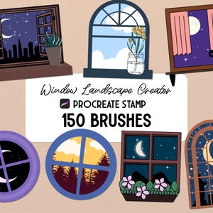 Window Landscape creator Procreate Stamp brush Set