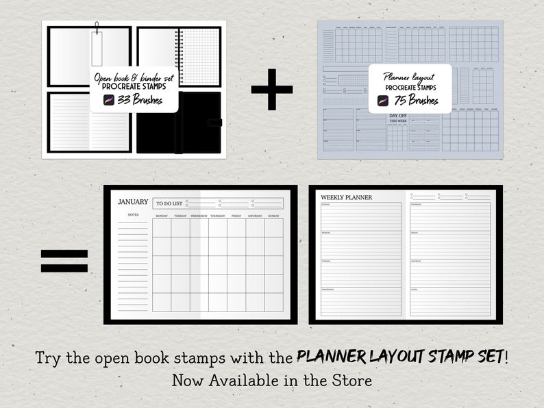 Open Book & Binder Planner Procreate Stamp Brush Set - Etsy