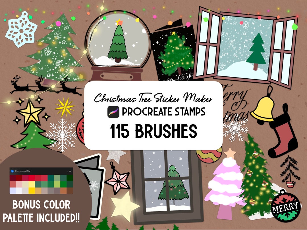 Christmas Tree Sticker Builder Procreate Stamp Brush Set - Etsy