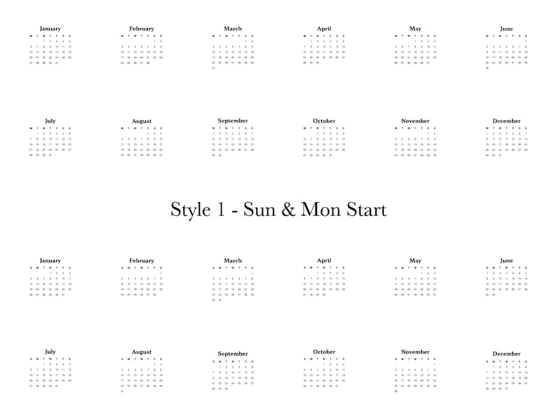 2025 Monthly Calendar Creator Procreate Stamp brush Set, Monday