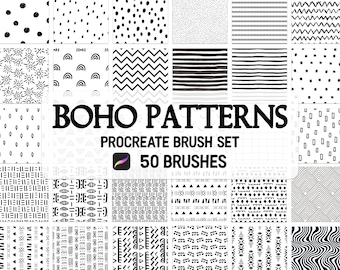 50 Seamless Boho Pattern Procreate brush Set