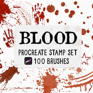 Puede incluir: Un conjunto de sellos digitales para Procreate con 100 pinceles de salpicaduras de sangre. El conjunto incluye salpicaduras de sangre de varios tamaños y formas, incluidas huellas de manos, corazones y estrellas.