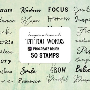 50 Inspirational Tattoo Word Art Procreate Stamp brush Set