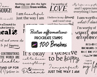 100 Positive affirmations Procreate Stamp brush Set