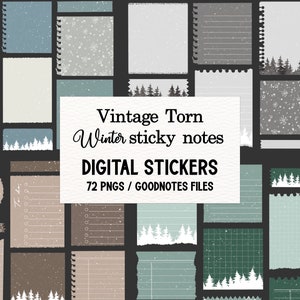 Vintage Torn Winter Digital Stickers Set - Notas adhesivas, cintas washi, archivo Goodnotes, PNG individual