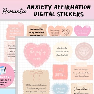 Conjunto de adesivos digitais de afirmação de ansiedade romântica - Goodnotes, PNG