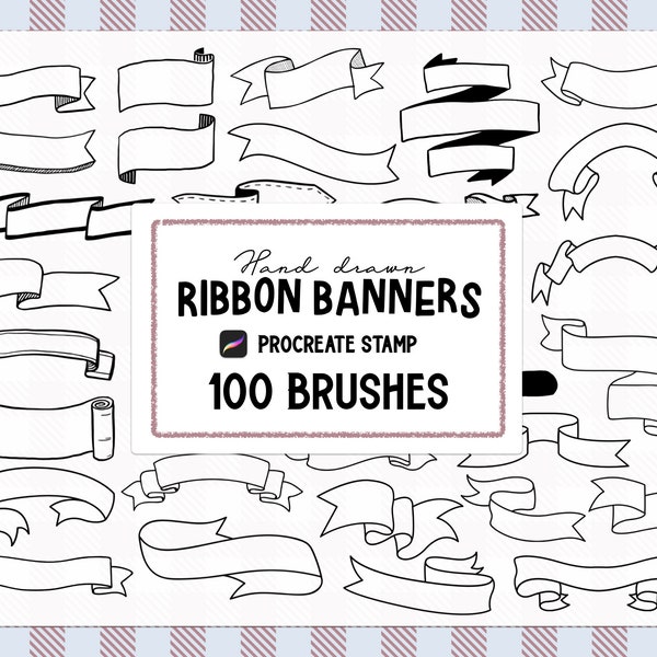 100 Hand drawn Ribbon Banners Procreate Stamp brush Set