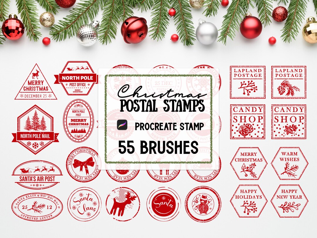 Christmas Postal Procreate Stamp Brush Set, Holiday, Santa, North Pole ...