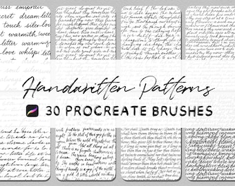 Juego de 30 pinceles para Procreate con patrones de papel manuscrito: periódico, escritura a mano, caligrafía, monocromo, álbum de recortes y diario.