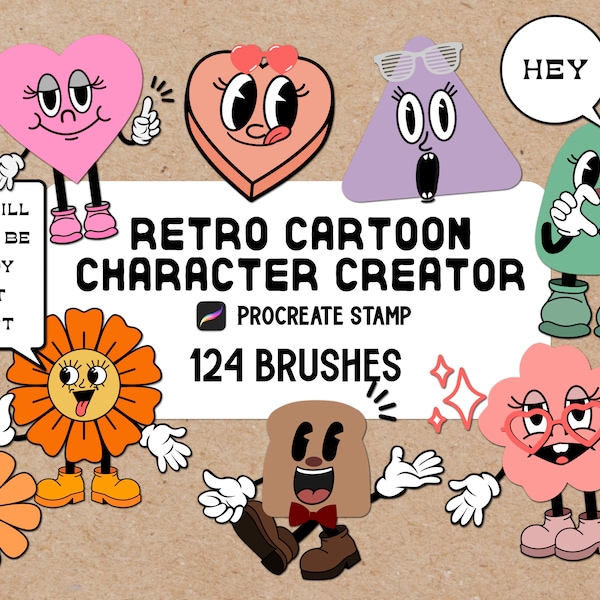 Retro Cartoon Character Creator Procreate Stamp brush Set