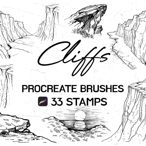 Cliffs Sketch doodle Procreate Stamp brush Set