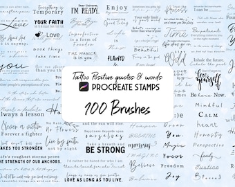 100 Positive tattoo affirmations Procreate Stamp brush Set