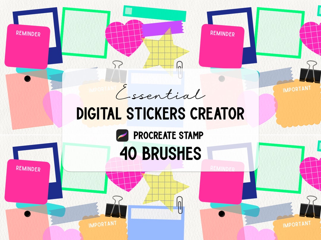 Essential Digital Stickers Creator Procreate Stamp Brush Set, Washi