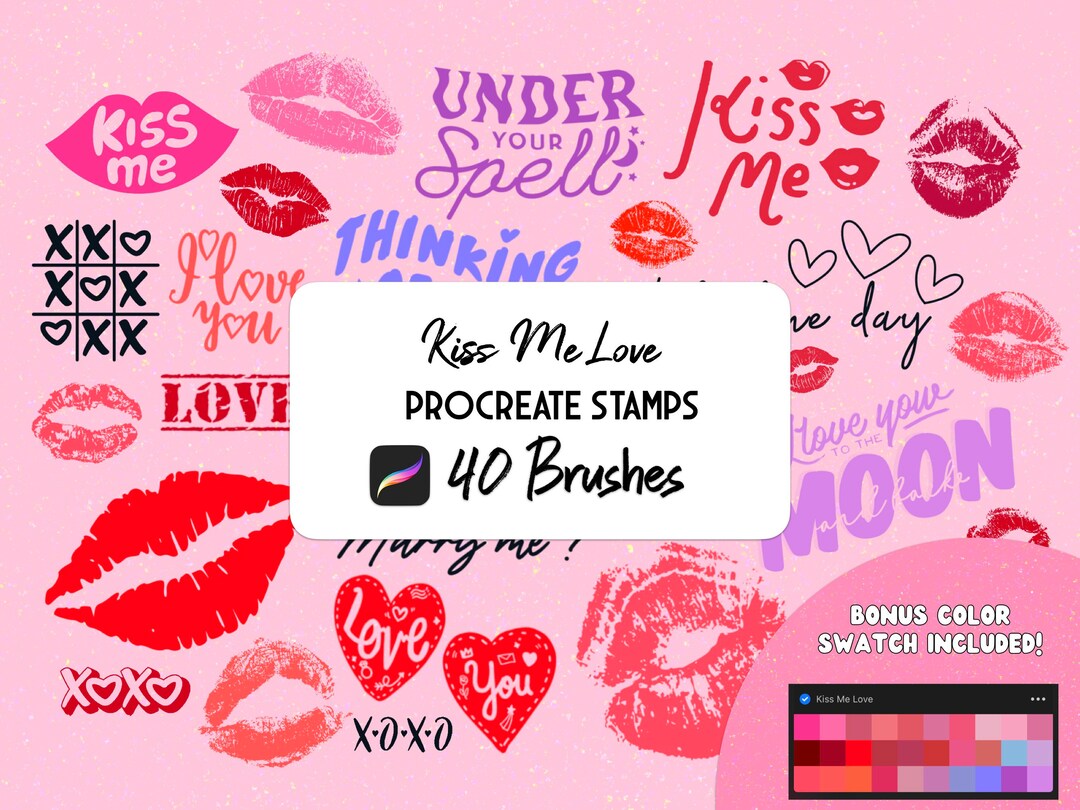 Kiss Me Love Procreate Stamp Brush Set, Lips Stamp Etsy